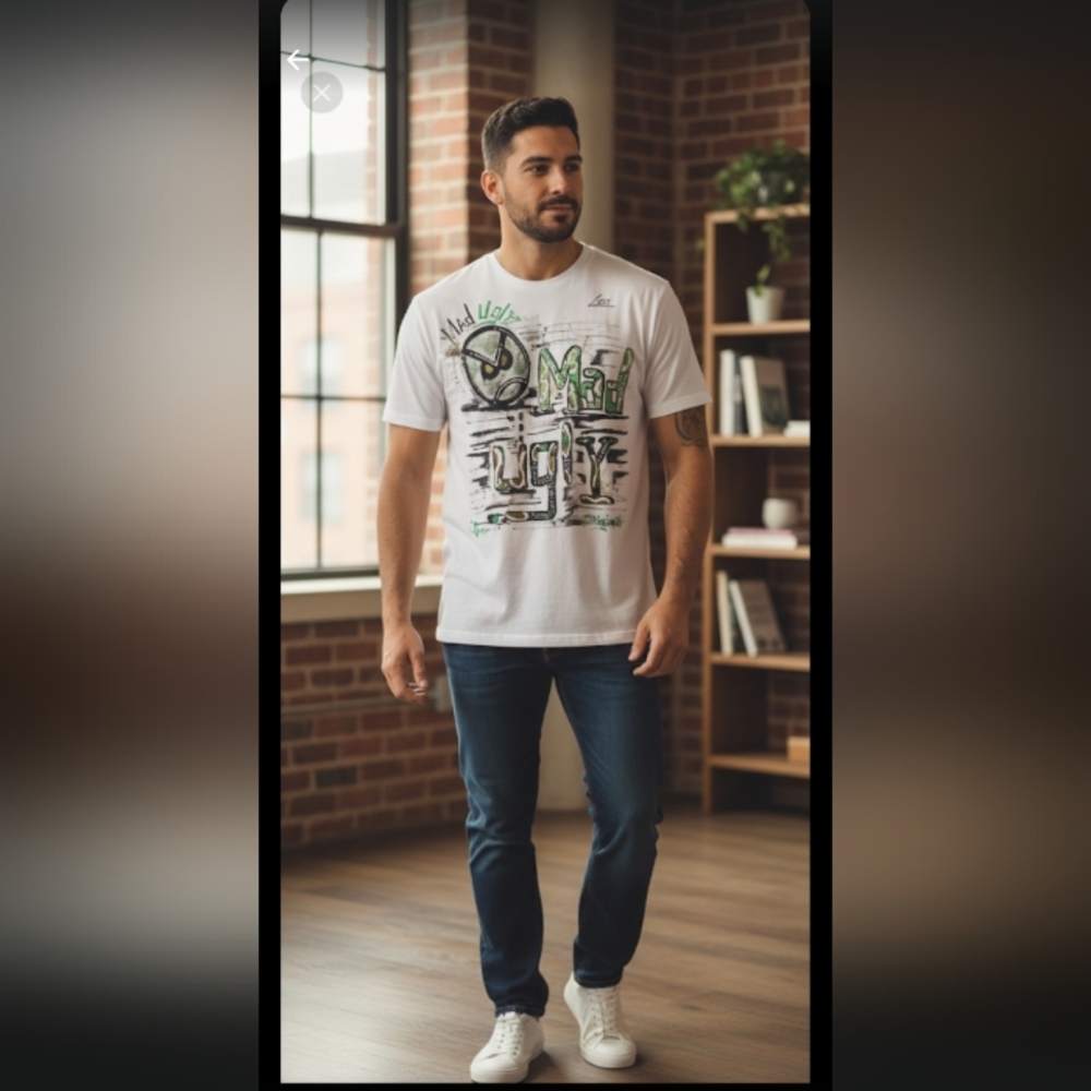White Graphic T-Shirt with Green Accents